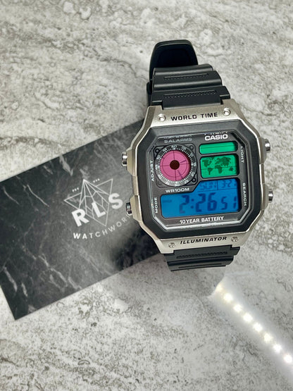Custom Silver Casio World Time Watch with Color Screen Mod (Pick your colors)