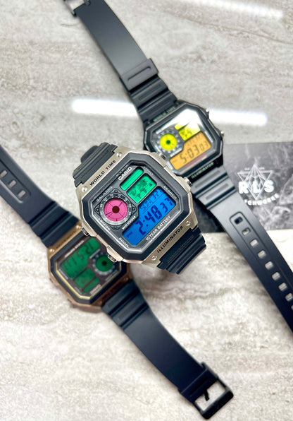 Custom Silver Casio World Time Watch with Color Screen Mod (Pick your colors)