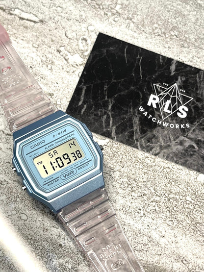 Custom Light Blue Casio Watch on Pink strap