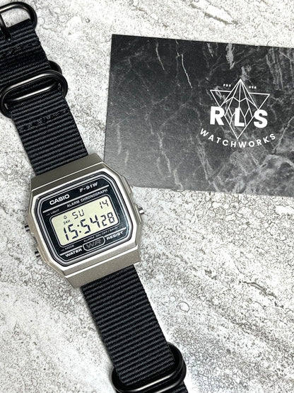 Custom Silver and black Casio Watch on Black Strap w/ black hardware