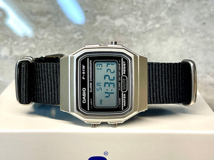 Custom Silver and black Casio Watch on Black Strap w/ silver hardware