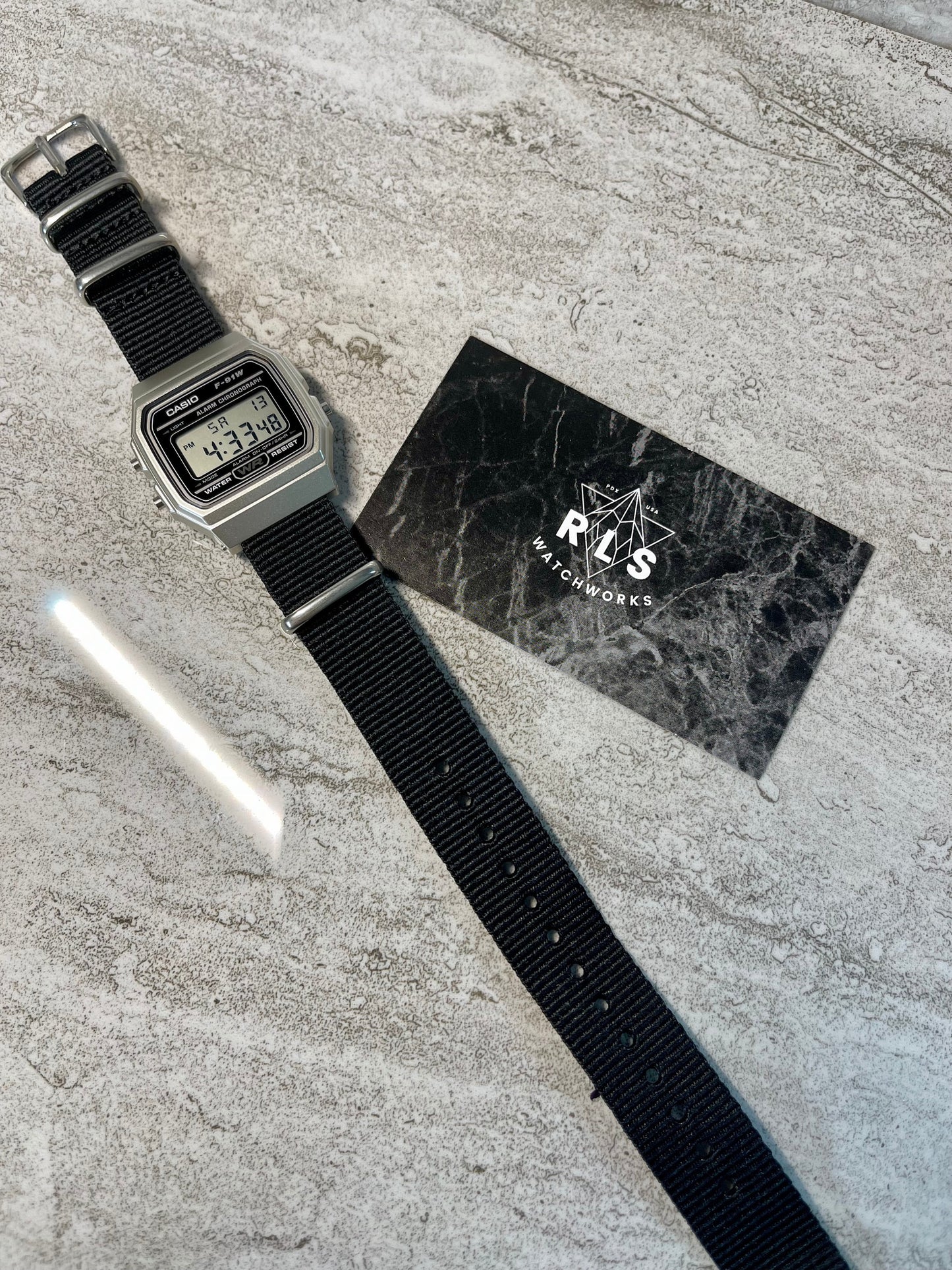 Custom Silver and black Casio Watch on Black Strap w/ silver hardware