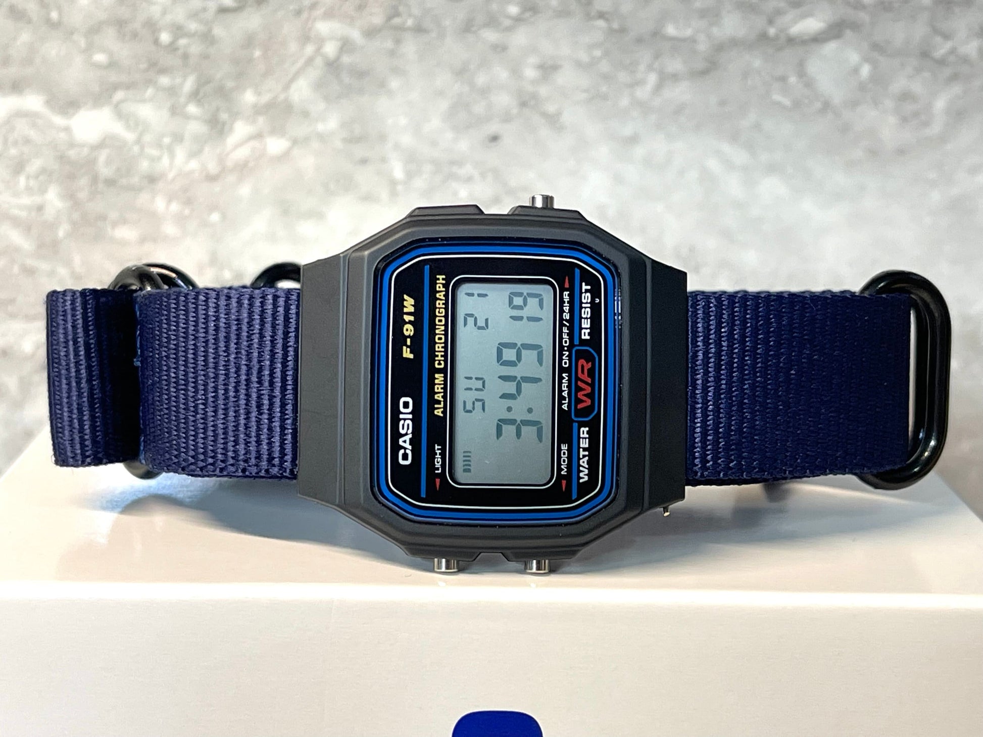 Custom Black Casio Watch on blue Strap