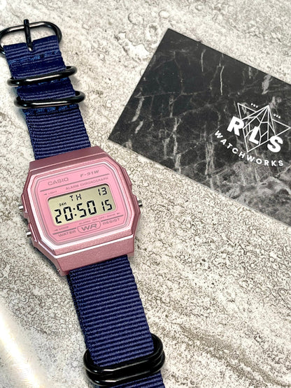 Custom Pink Casio Watch on Navy Blue Strap