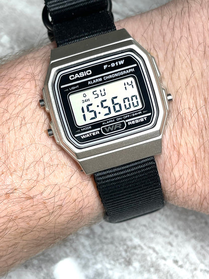 Custom Silver and black Casio Watch on Black Strap w/ black hardware