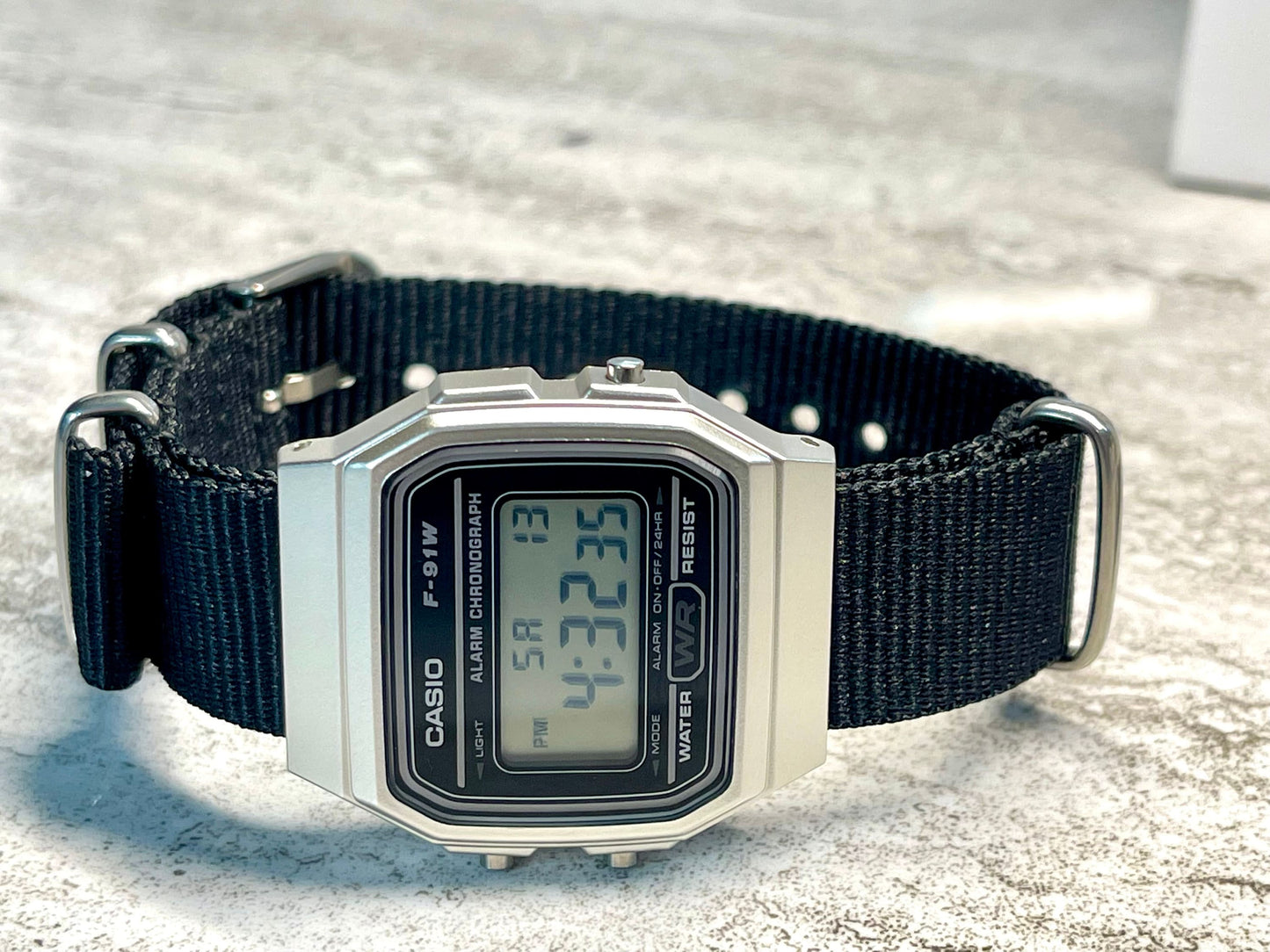 Custom Silver and black Casio Watch on Black Strap w/ silver hardware