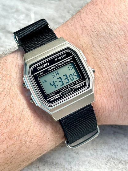 Custom Silver and black Casio Watch on Black Strap w/ silver hardware