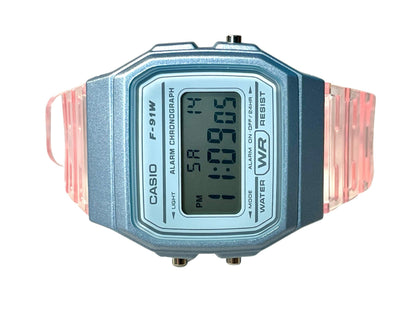Custom Light Blue Casio Watch on Pink strap
