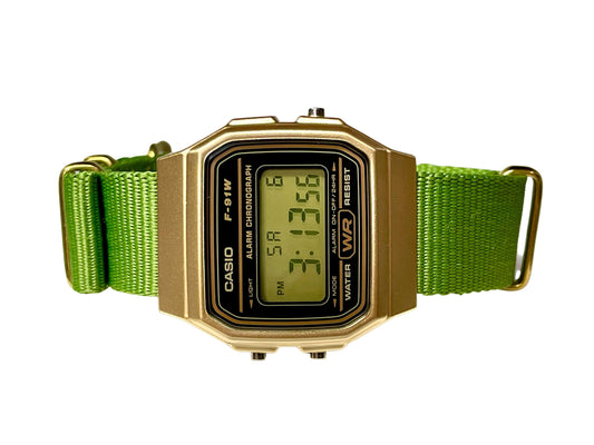 Custom Gold Casio Watch on Green Strap