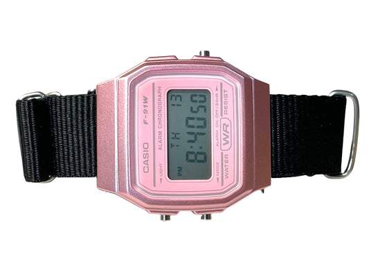 Custom Pink Casio Watch on Black Strap w/ silver hardware
