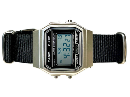 Custom Silver and black Casio Watch on Black Strap w/ silver hardware