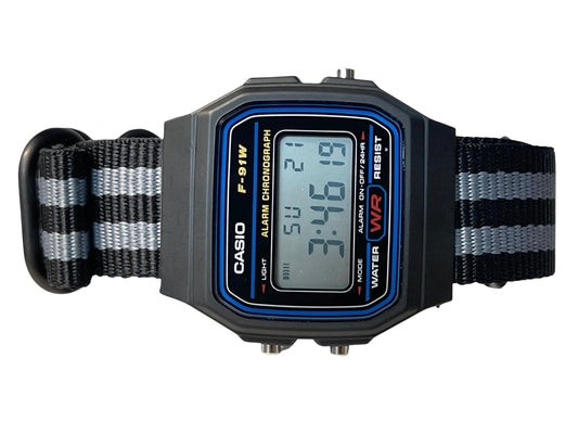 Custom Black Casio Watch on Black/Grey Strap