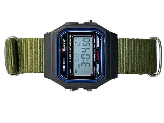 Custom Black Casio Watch on Green Strap w/ silver hardware 