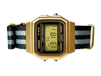 Custom Gold Casio Watch on Black/Grey Strap 