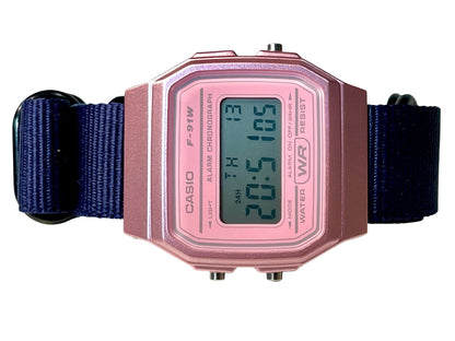 Custom Pink Casio Watch on Navy Blue Strap
