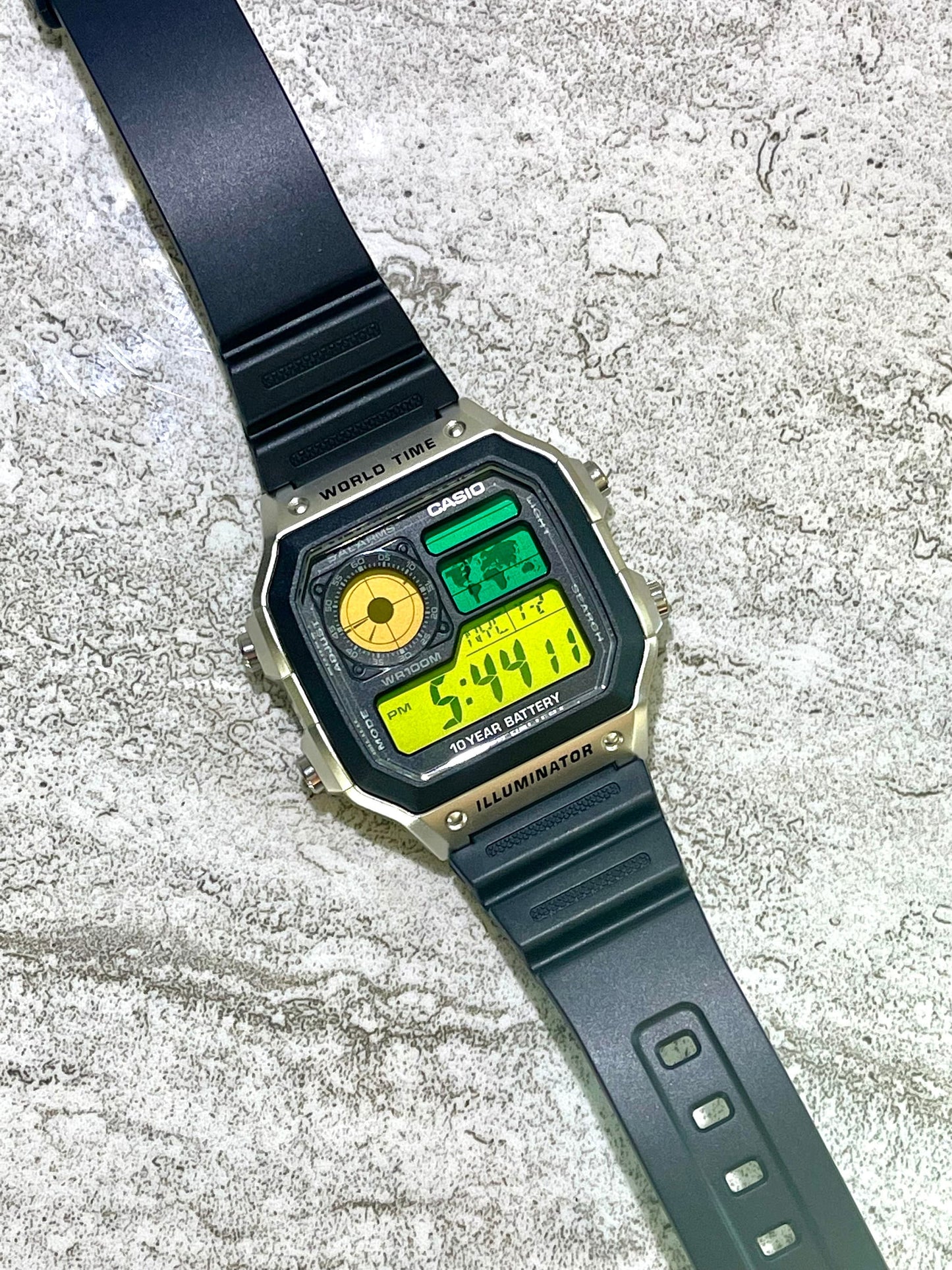 Custom Silver Casio World Time Watch with Color Screen Mod (Pick your colors)