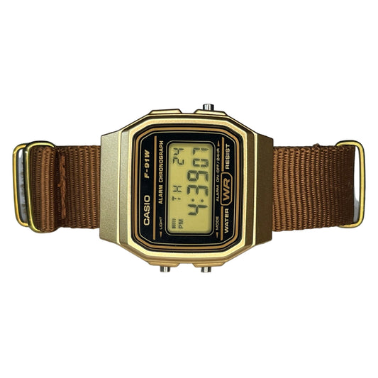 Custom Gold Casio Watch on Brown Strap