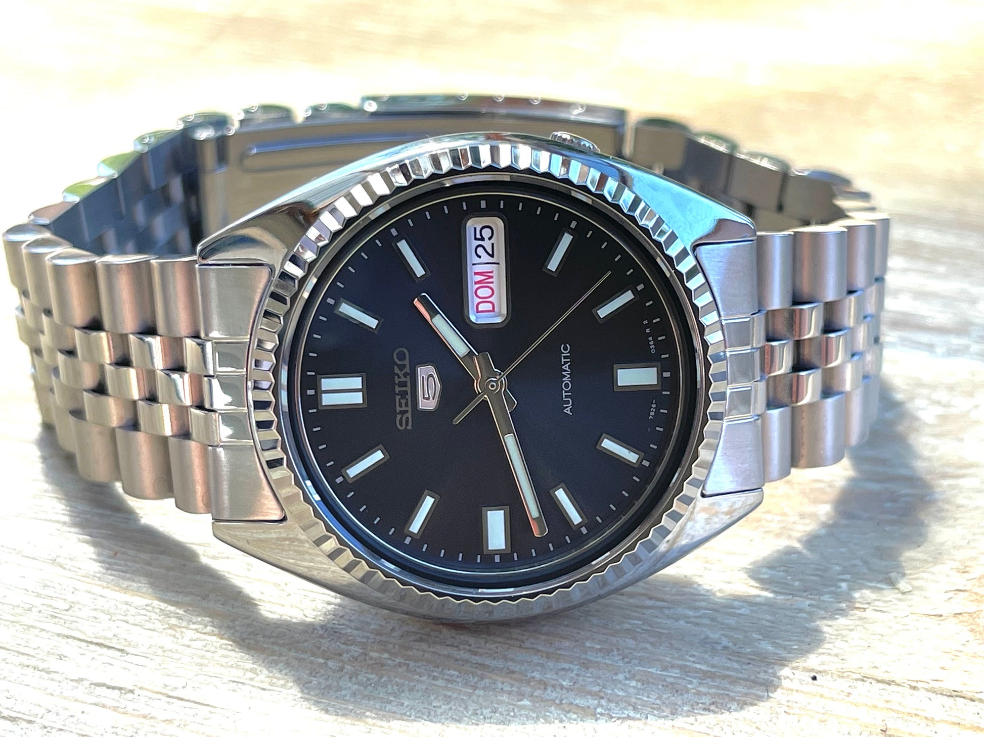 The "SNXS-JUST" Genuine Seiko SNXSMod (Slate Dial)  DJ Homage  w/ Sapphire Crystal, Fluted Bezel, and Jublee style Bracelet