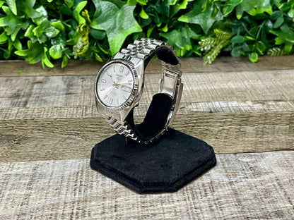 The "SNXSJUST" Genuine Seiko SNXS Modified (Silver Dial)  DJ Homage  w/ Sapphire Crystal, Fluted Bezel, and Jublee style Bracelet