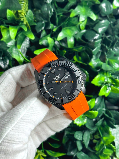 42mm "BLACKOUT/ORANGE" Genuine Seiko 5KX SRPD Modified Yacht Style w/ Sapphire Crystal & Ceramic Bezel Insert
