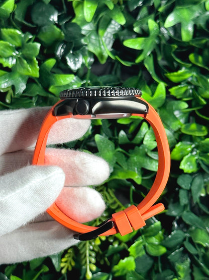 42mm "BLACKOUT/ORANGE" Genuine Seiko 5KX SRPD Modified Yacht Style w/ Sapphire Crystal & Ceramic Bezel Insert