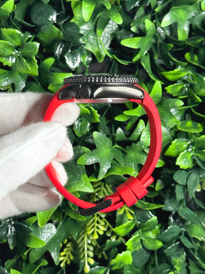 42mm "BLACKOUT/RED" Genuine Seiko 5KX SRPD Modified Yacht Style w/ Sapphire Crystal & Ceramic Bezel Insert