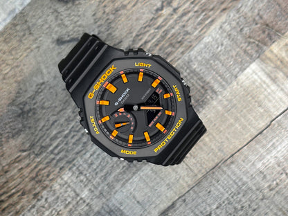 G-Shock CasiOak "Halloween" - Black/Orange Hand Painted Genuine Casio GA2100 - Carbon Core Protection - Optional Sapphire Crystal
