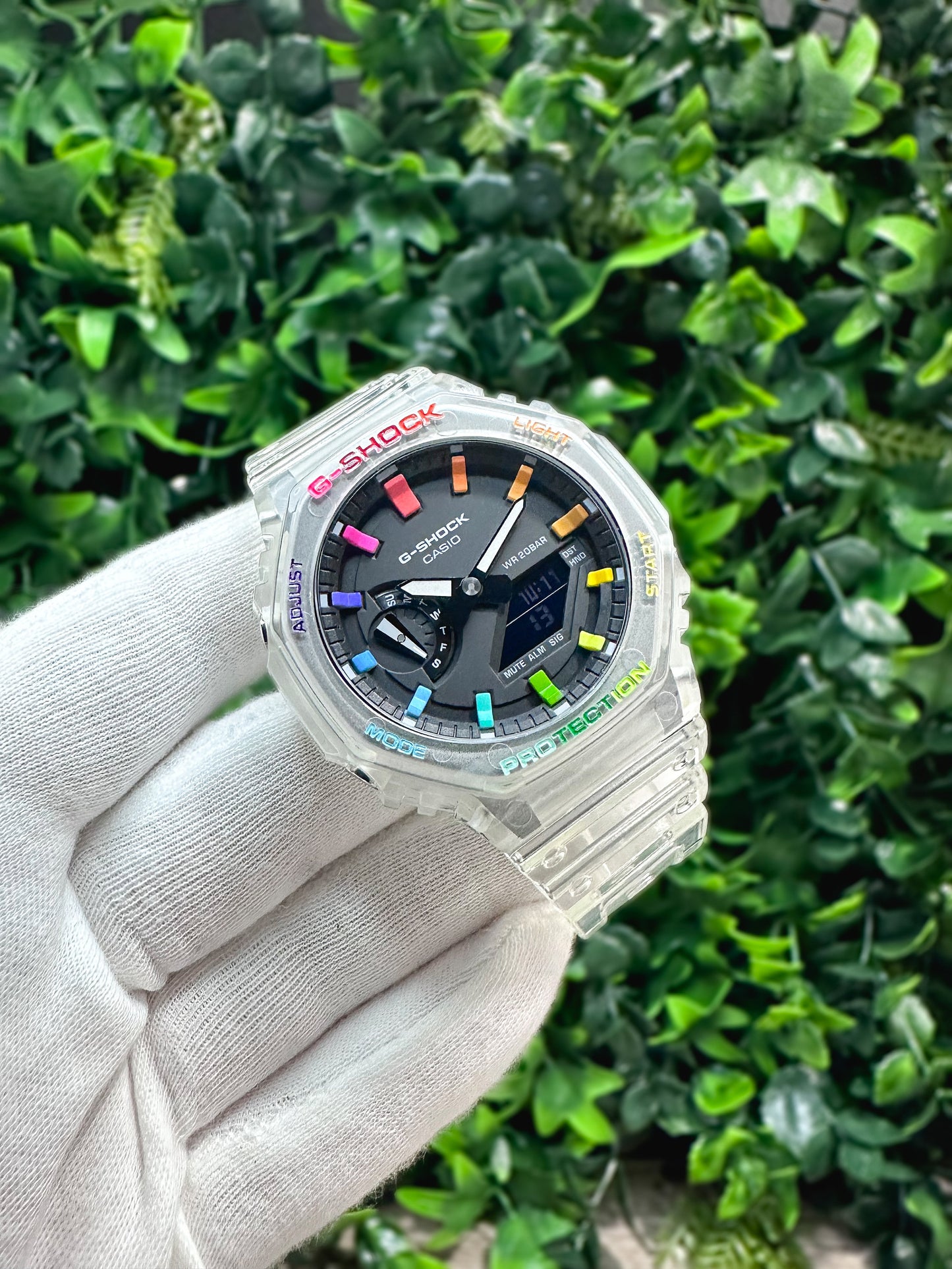 G-Shock CasiOak "Rainbow Jelly" - Clear/Rainbow Hand Painted Genuine Casio GA2100 - Carbon Core Protection - Optional Sapphire Crystal