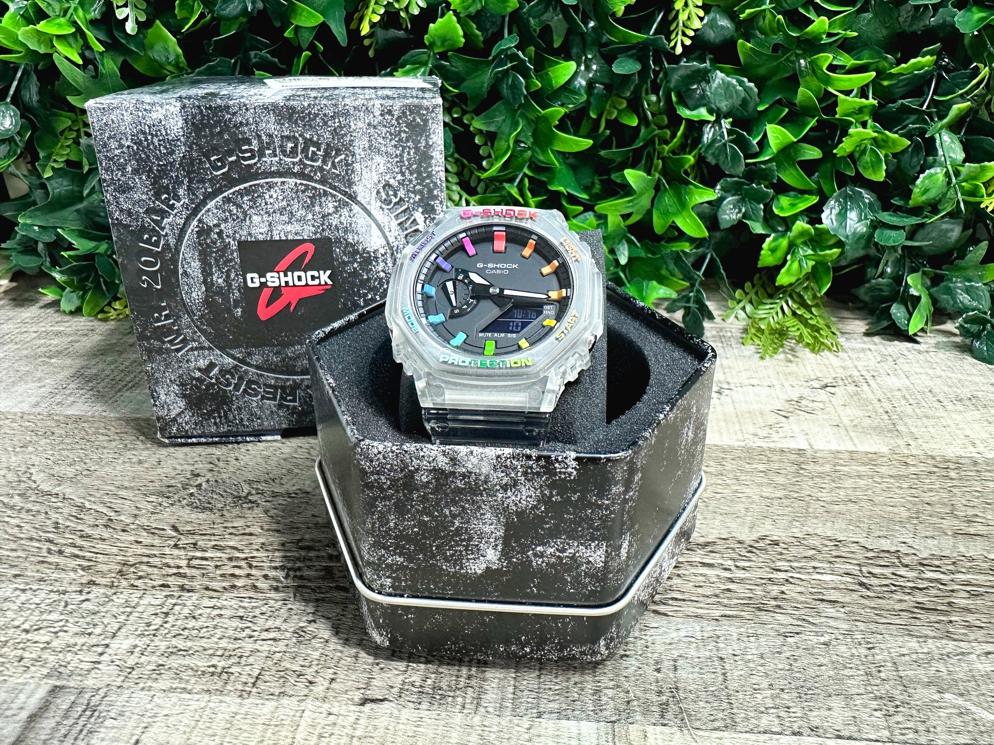 G-Shock CasiOak "Rainbow Jelly" - Clear/Rainbow Hand Painted Genuine Casio GA2100 - Carbon Core Protection - Optional Sapphire Crystal