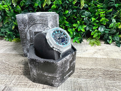 G-Shock CasiOak "Sky Blue Jelly" - Clear/Blue Hand Painted Genuine Casio GA2100 - Carbon Core Protection - Optional Sapphire Crystal