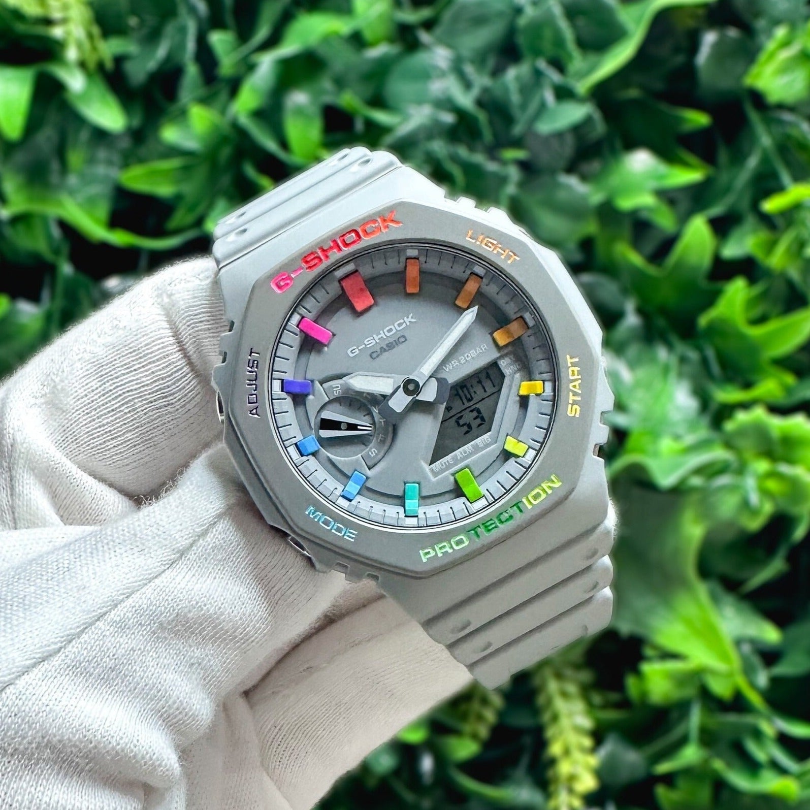 G-Shock CasiOak "Rainbow Grey" - Grey/Rainbow Hand Painted Genuine Casio GA2100 - Carbon Core Protection - Optional Sapphire Crystal