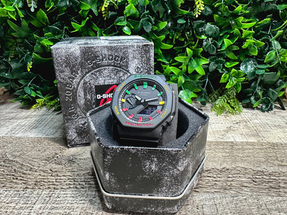 G-Shock CasiOak "Rasta" - Red/Green/Yellow Hand Painted Genuine Casio GA2100 - Carbon Core Protection - Optional Sapphire Crystal