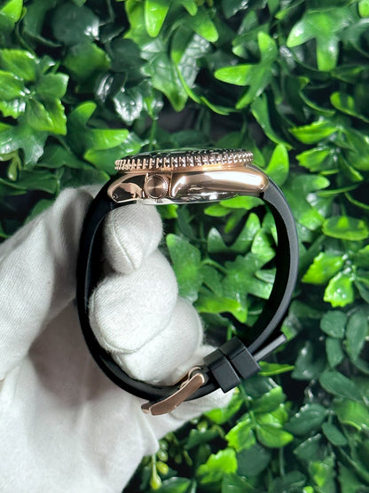 42mm "ROSE GOLD YACHT" Genuine Seiko 5KX Srpd Modified Sub Style w/ Sapphire Crystal, Ceramic Bezel Insert & Rubber Strap