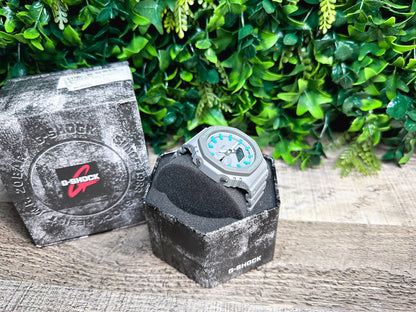 G-Shock CasiOak "Grey Sky" - Grey/Blue Hand Painted Genuine Casio GA2100 - Carbon Core Protection - Optional Sapphire Crystal