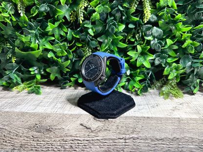 42mm "BLACKOUT/BLUE" Genuine Seiko 5KX SRPD Modified Yacht Style w/ Sapphire Crystal & Ceramic Bezel Insert