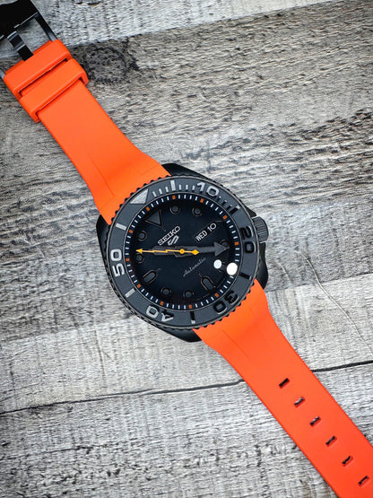 42mm "BLACKOUT/ORANGE" Genuine Seiko 5KX SRPD Modified Yacht Style w/ Sapphire Crystal & Ceramic Bezel Insert