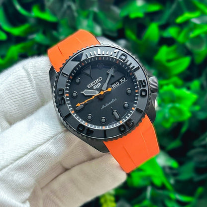 42mm "BLACKOUT/ORANGE" Genuine Seiko 5KX SRPD Modified Yacht Style w/ Sapphire Crystal & Ceramic Bezel Insert