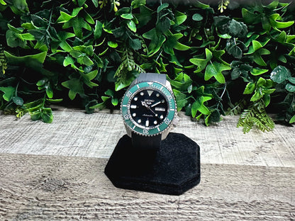42mm "KERMIT" Genuine Seiko 5KX SRPD Modified Sub Style w/ Sapphire Crystal, Ceramic Bezel Insert & Rubber Strap
