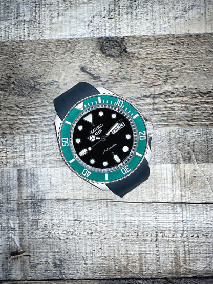 42mm "KERMIT" Genuine Seiko 5KX SRPD Modified Sub Style w/ Sapphire Crystal, Ceramic Bezel Insert & Rubber Strap
