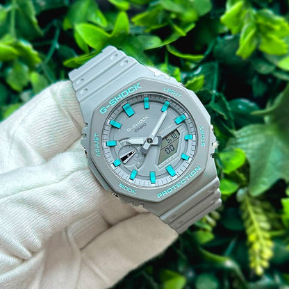 G-Shock CasiOak "Grey Sky" - Grey/Blue Hand Painted Genuine Casio GA2100 - Carbon Core Protection - Optional Sapphire Crystal