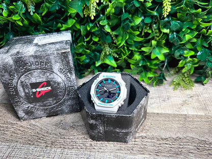 G-Shock CasiOak "White Sky" - White/Rainbow Hand Painted Genuine Casio GA2100 - Carbon Core Protection - Optional Sapphire Crystal