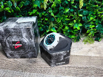 G-Shock CasiOak "White Sky" - White/Rainbow Hand Painted Genuine Casio GA2100 - Carbon Core Protection - Optional Sapphire Crystal