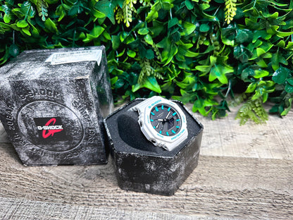 G-Shock CasiOak "White Sky" - White/Rainbow Hand Painted Genuine Casio GA2100 - Carbon Core Protection - Optional Sapphire Crystal