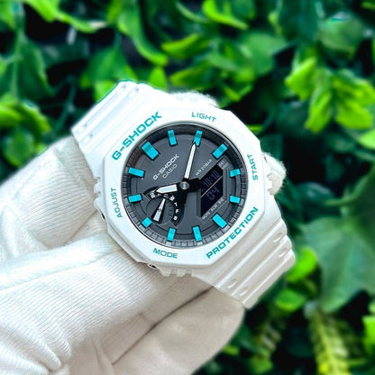 G-Shock CasiOak "White Sky" - White/Rainbow Hand Painted Genuine Casio GA2100 - Carbon Core Protection - Optional Sapphire Crystal