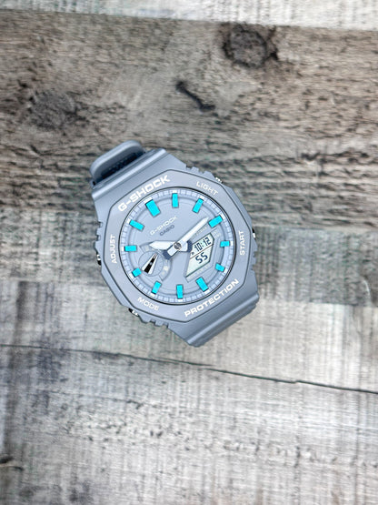 G Shock CasiOak "Cloudy Sky" - Grey/Blue Hand Painted Genuine Casio GA2100 - Optional Sapphire Crystal